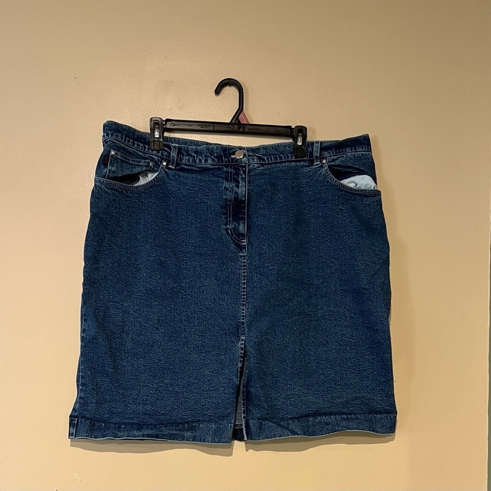Lauren Jeans Ralph Lauren VGT Denim Knee Length Skirt Front Slit Size 22w